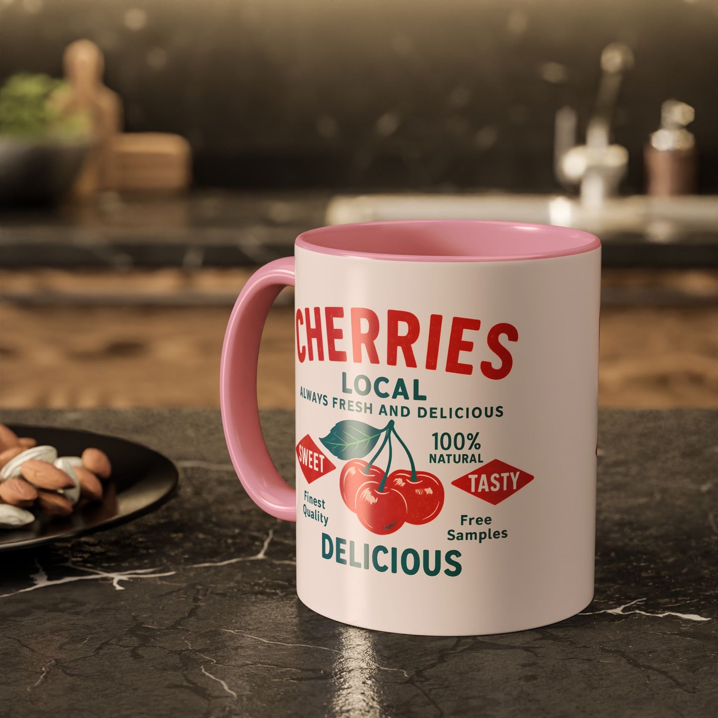"Delicious Cherries", Colorful Mugs (11oz, 15oz) (Sea Salt Sherbet)