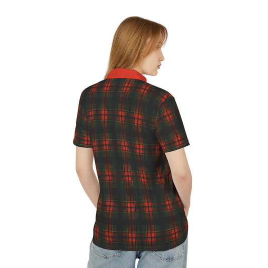"Kilmor Brieve Tartan", Unisex Polo Shirt (Brieve Red Collar)