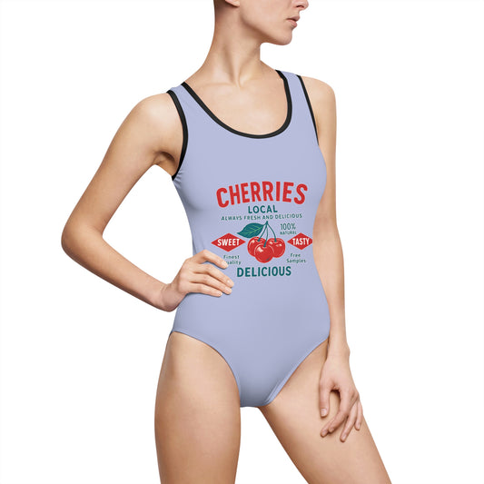 "Delicious Cherries", Women's Classic One-Piece Swimsuit (Retro Periwinkle)