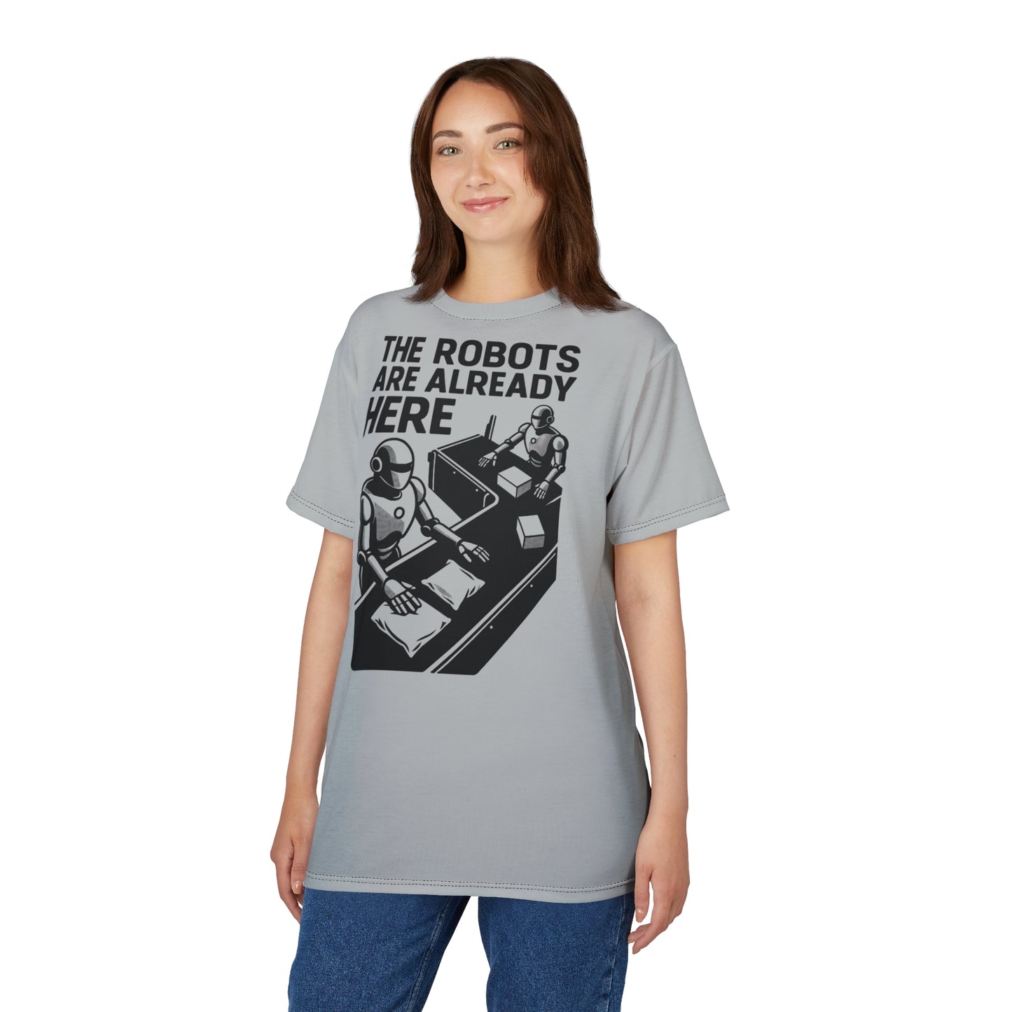 "The Robots Are Already Here", Graphic Art Unisex T-Shirt (Zero Gravity Grey)
