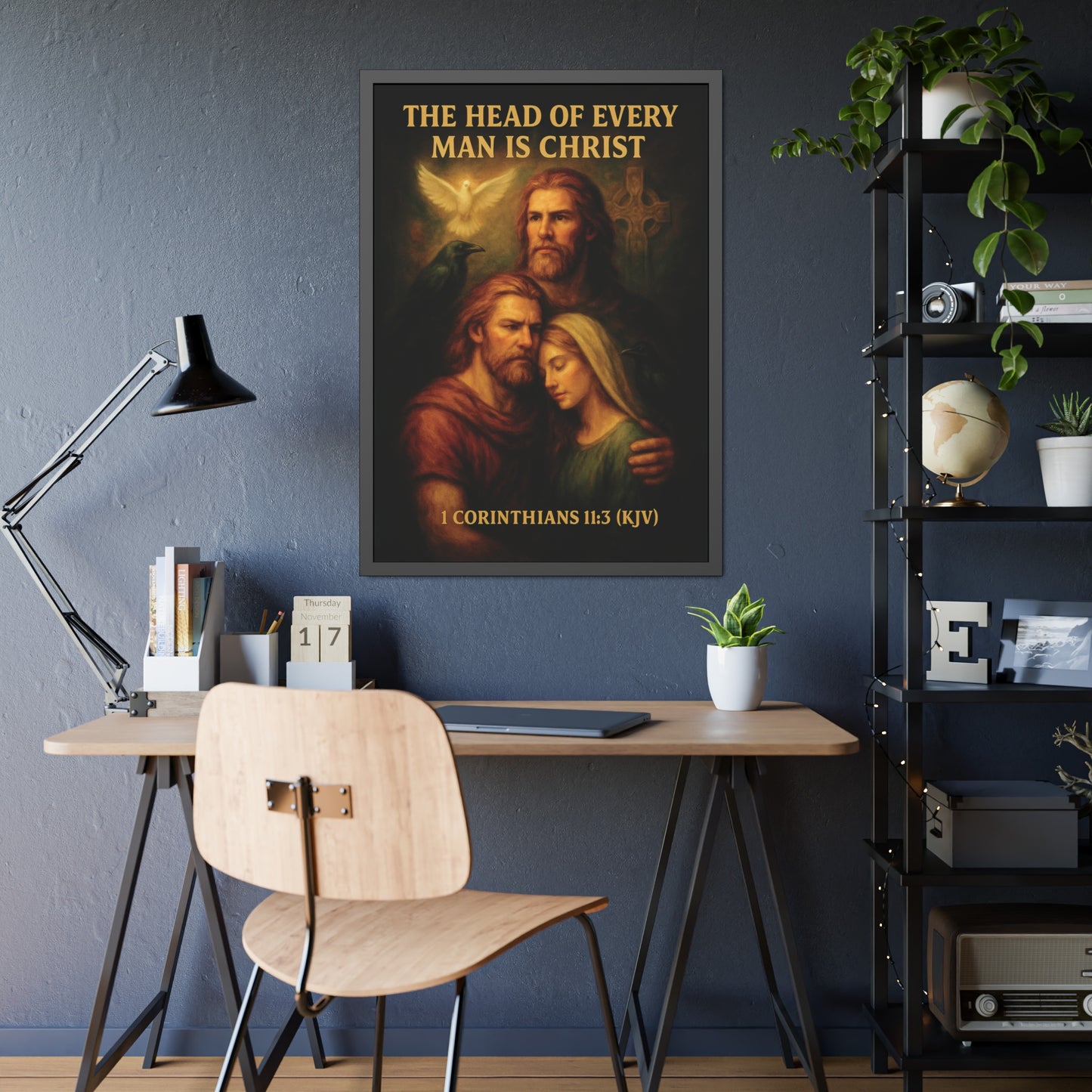 "1 Corinthians 11:3 (KJV)", Framed Paper Poster (Shadow Black)