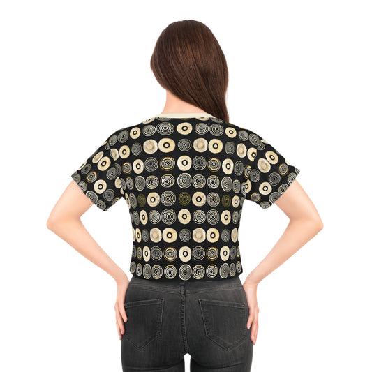 "Punk Polka", Wearable Pattern Art Crop Tee (Iced Almond Collar)