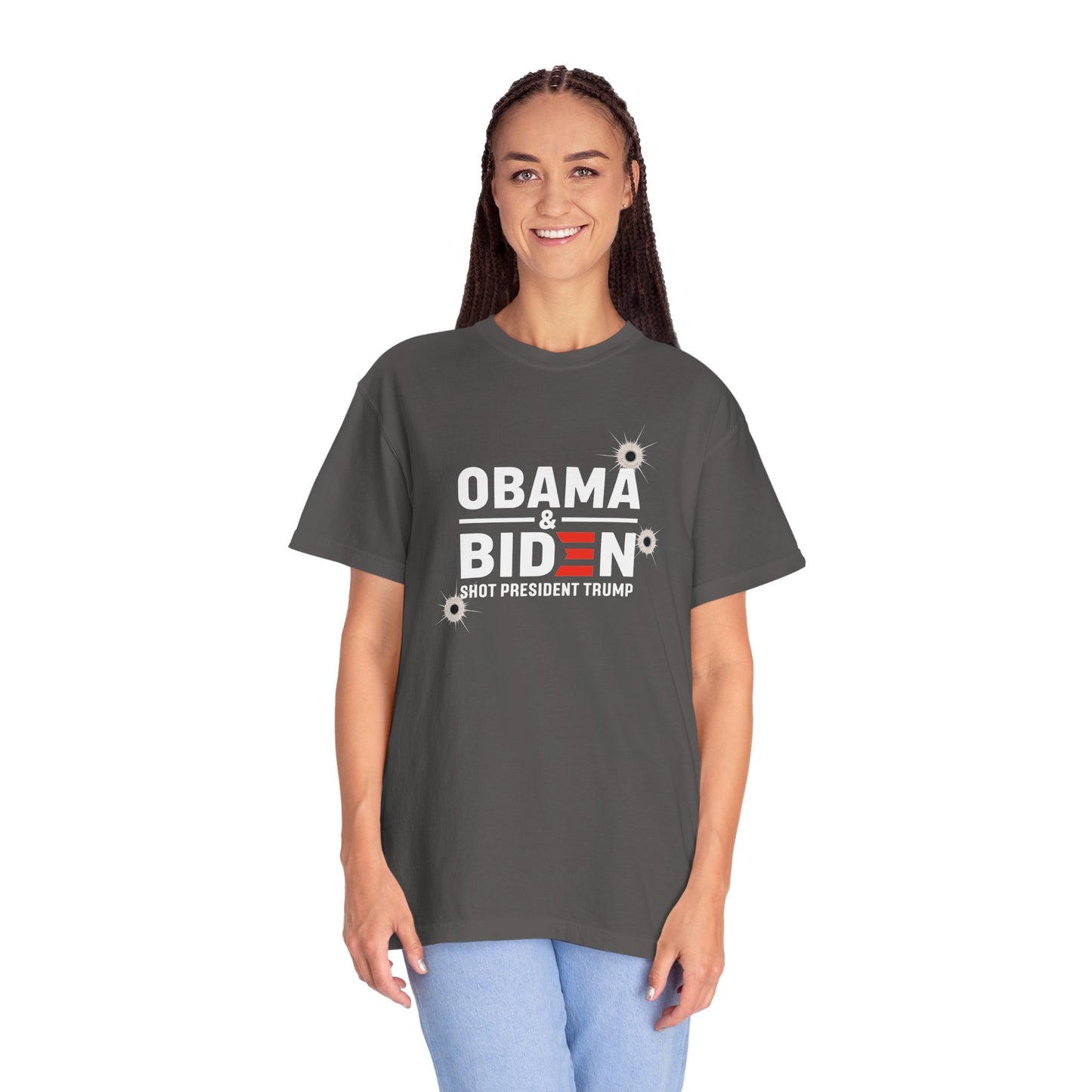 "Obama & Biden Shot President Trump", Unisex Black T-shirt