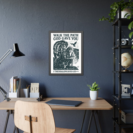 "1 Thessalonians 4:11 (KJV)", Framed Paper Poster (Porcelain White)