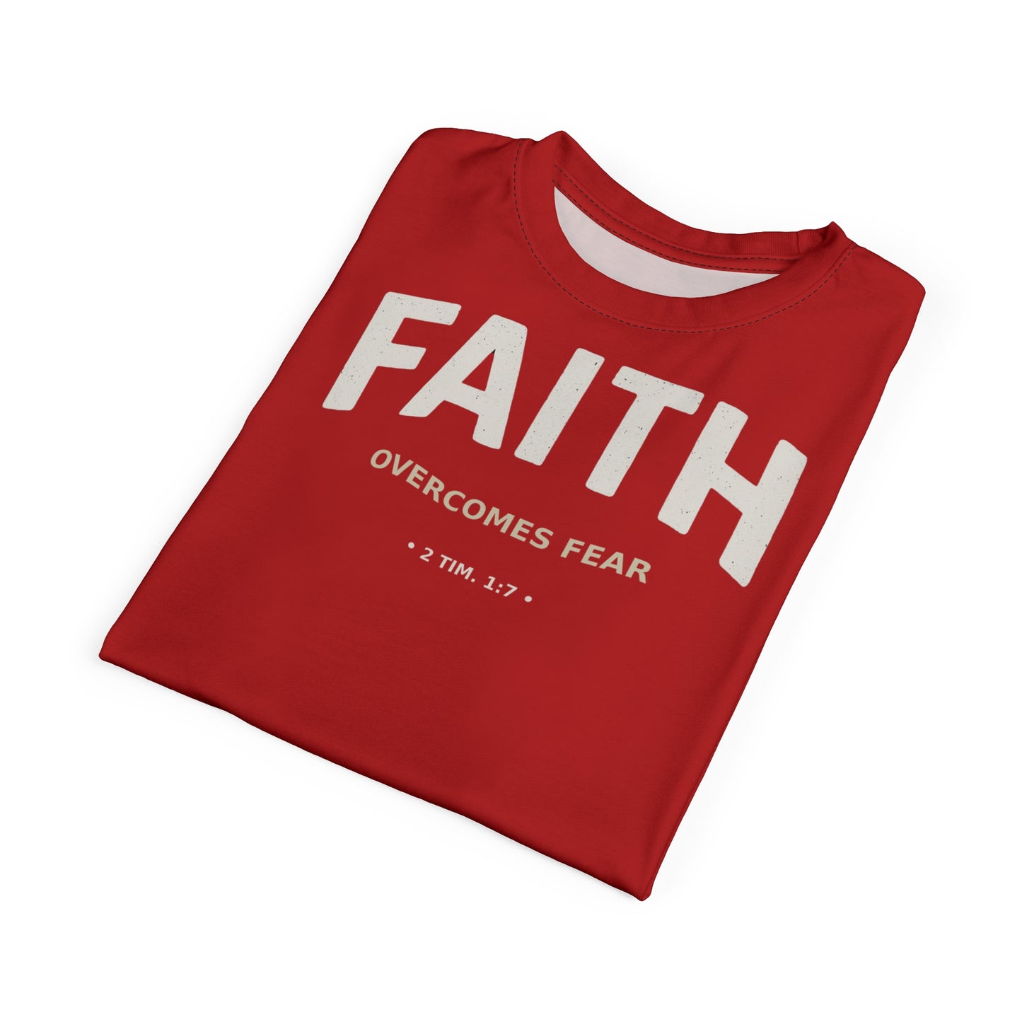 "Faith Overcomes Fear", Unisex Tee (Light Cherry Red)
