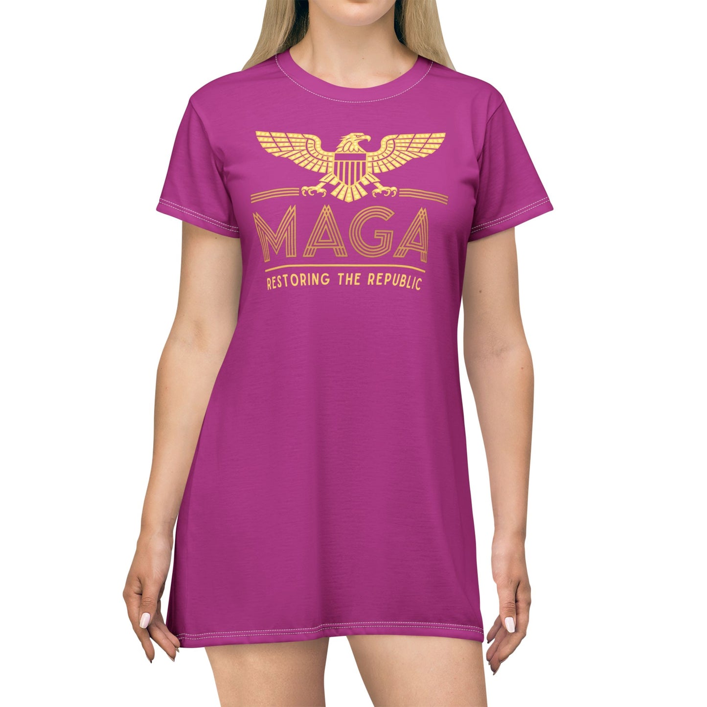 "MAGA - Restoring the Republic", T-Shirt Dress (Prairie Foxglove Pink)