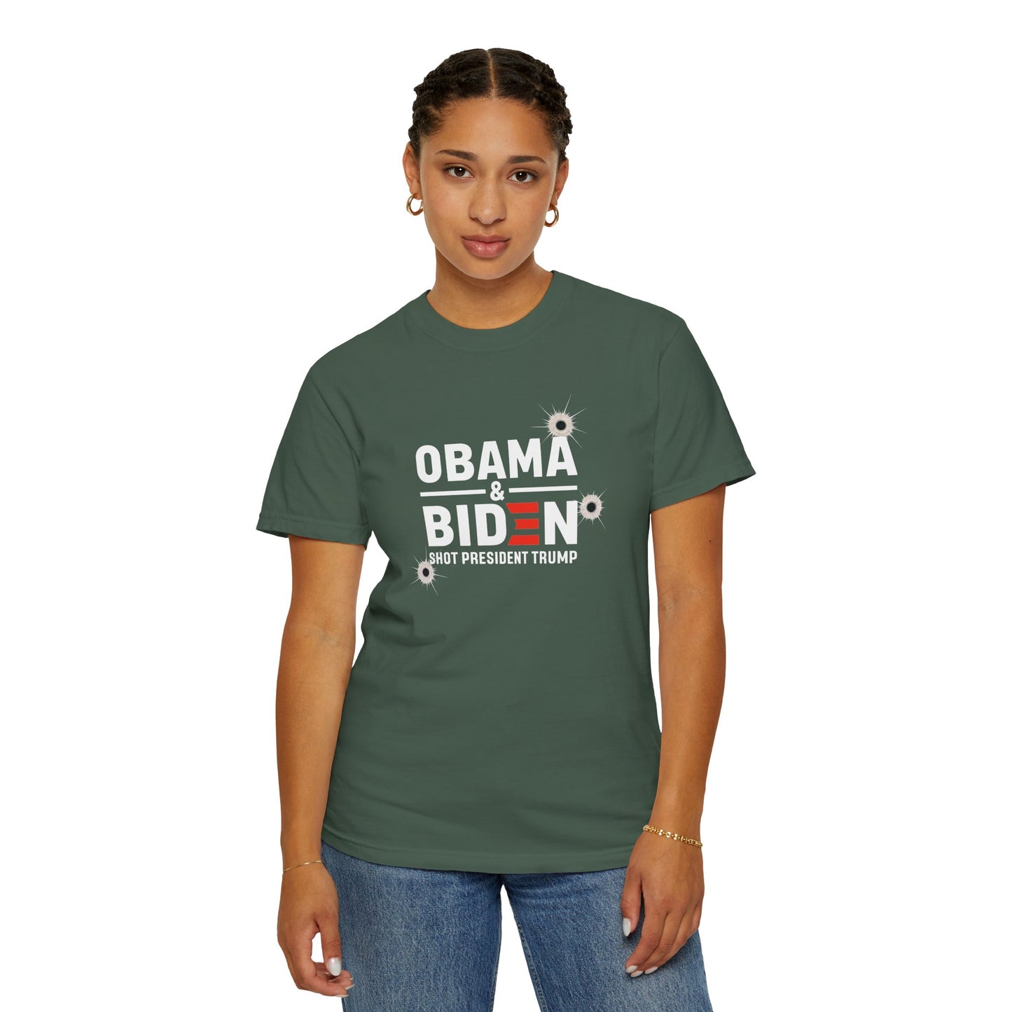"Obama & Biden Shot President Trump", Unisex Black T-shirt