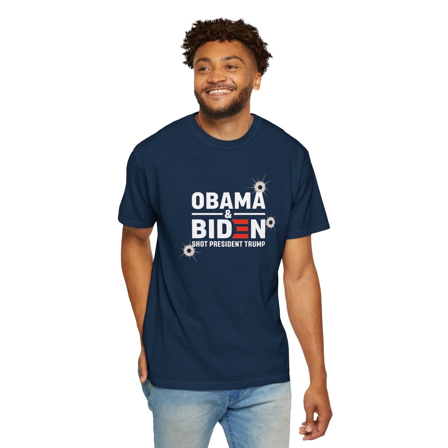 "Obama & Biden Shot President Trump", Unisex Black T-shirt