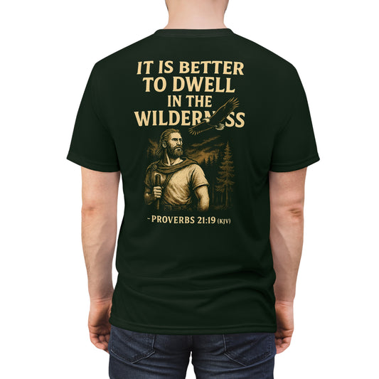 "Proverbs 21:19 (KJV)", Wearable Art Unisex T-shirt (Dark Woodland Green)