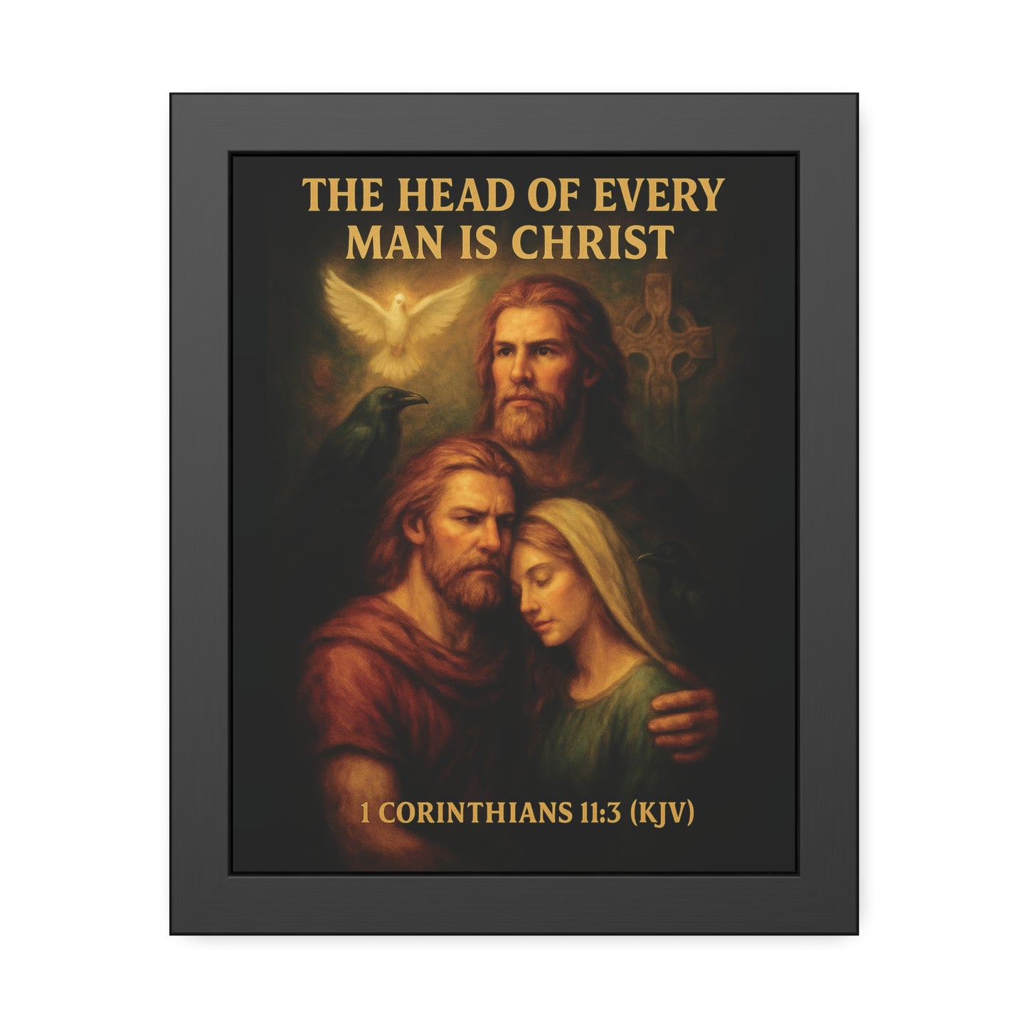 "1 Corinthians 11:3 (KJV)", Framed Paper Poster (Shadow Black)