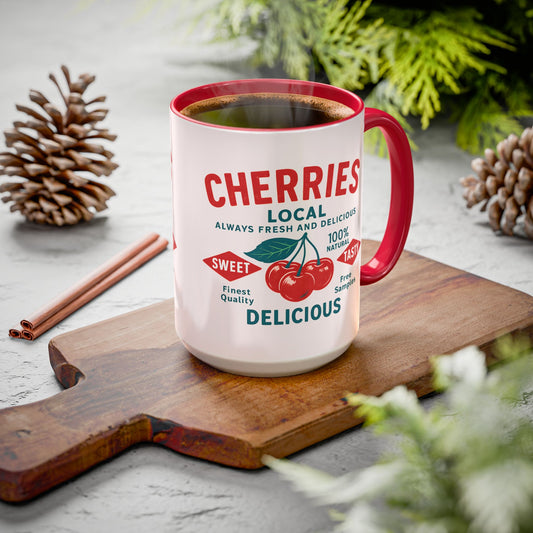 "Delicious Cherries", Colorful Mugs (11oz, 15oz) (Sea Salt Sherbet)