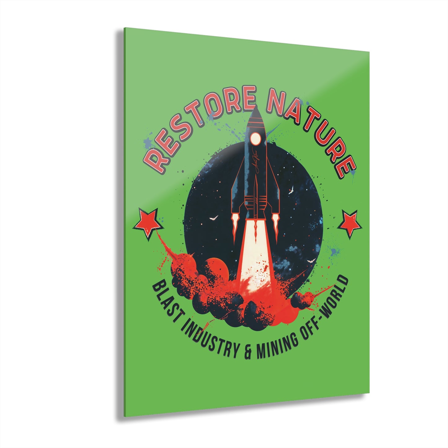 "Restore Nature", Acrylic Wall Prints (French Cleat Hanging) (Neon Green)