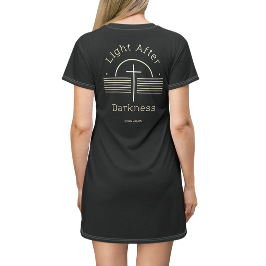 "Light After Darkness - Born Again", T-Shirt Dress (Void Black)