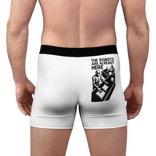 "The Robots Are Already Here", Men's Boxer Briefs (White)