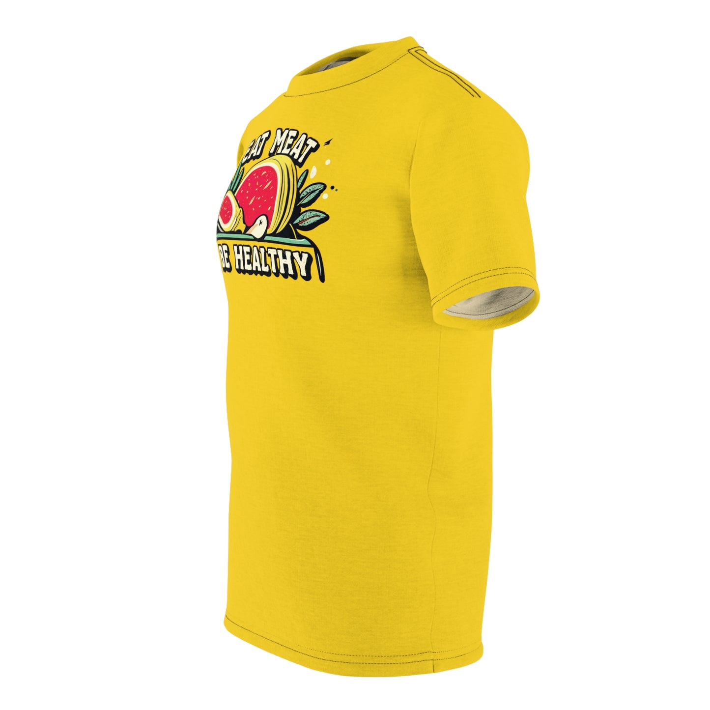 "Eat Meat & Be Healthy", Unisex T-shirt (Gold Yellow)