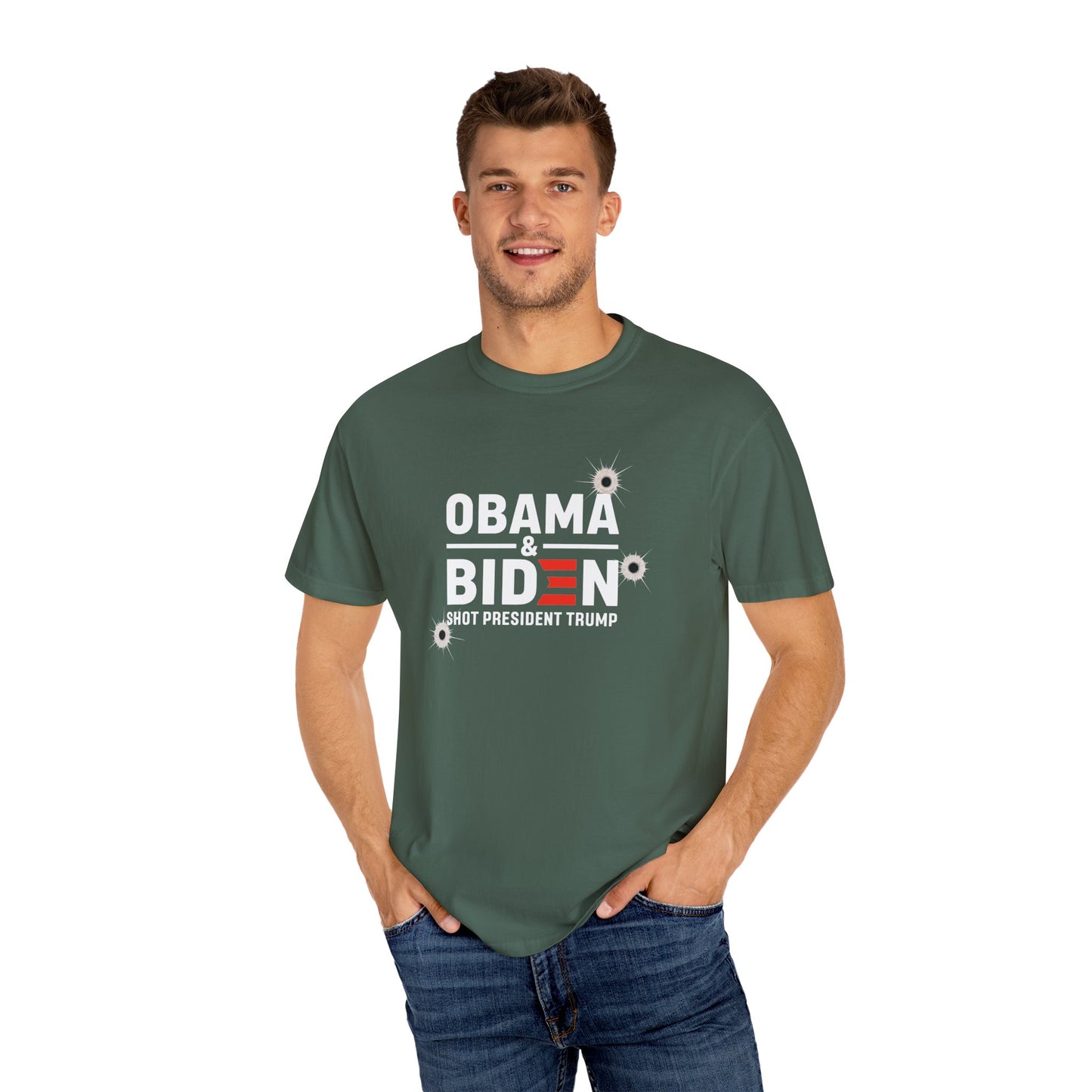 "Obama & Biden Shot President Trump", Unisex Black T-shirt