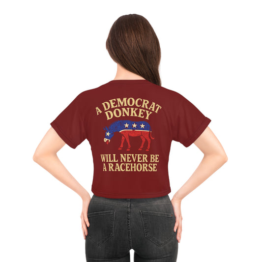 "A Democrat Donkey", Political Crop Tee (Dark Blood Red)