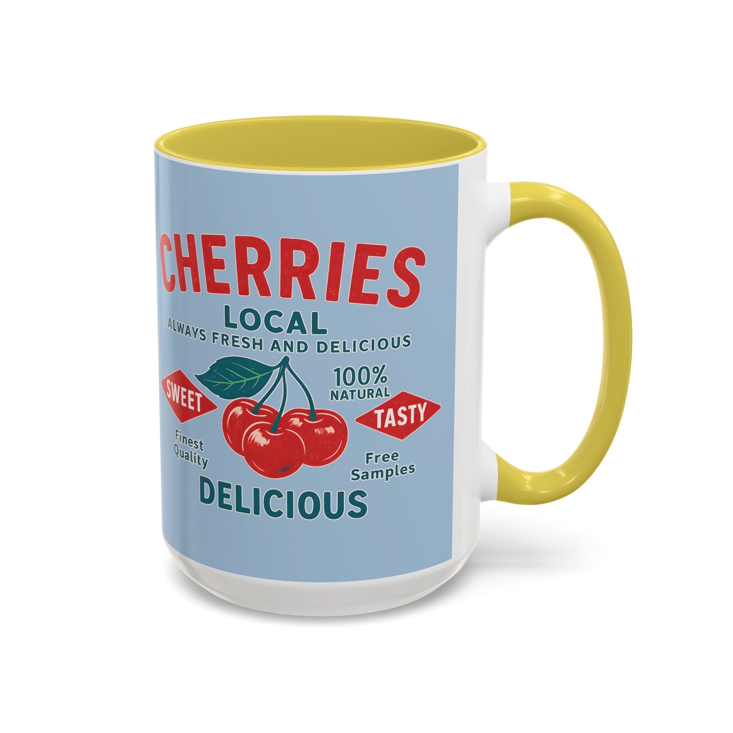 "Delicious Cherries", Colorful Mugs (11oz, 15oz) (Retro Sky)