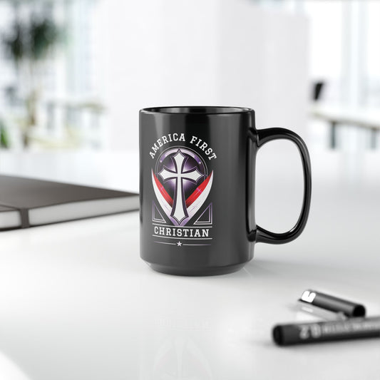"America First Christian" #03, Black Mug (11oz & 15oz)