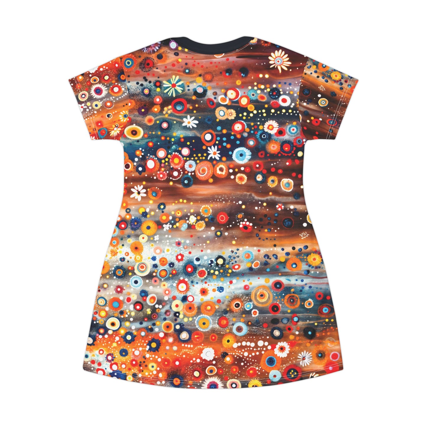 "Raining Flowers", Wearable Fine Art T-Shirt Dress (Blackstone Blue)