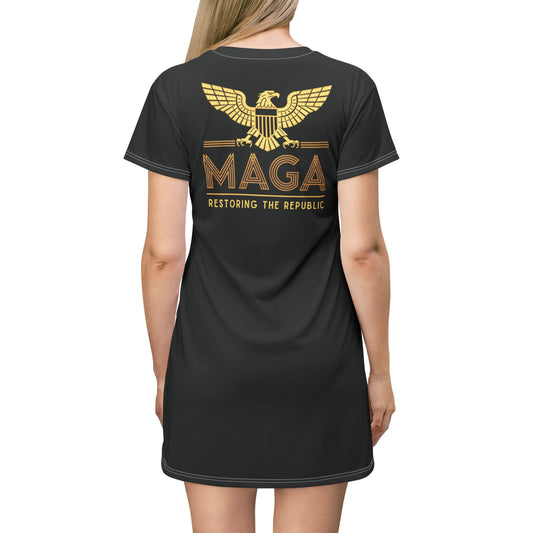 "MAGA - Restoring the Republic", T-Shirt Dress (Void Black)