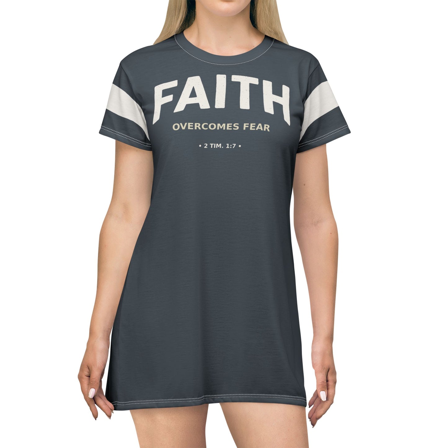 "Faith Overcomes Fear", T-Shirt Dress (Charcoal)
