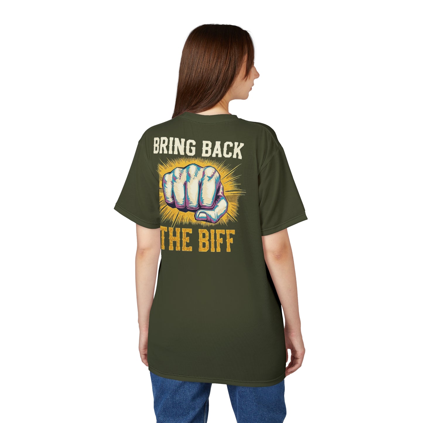 "Bring Back The Biff", Unisex T-shirt (Dark Olive Green)