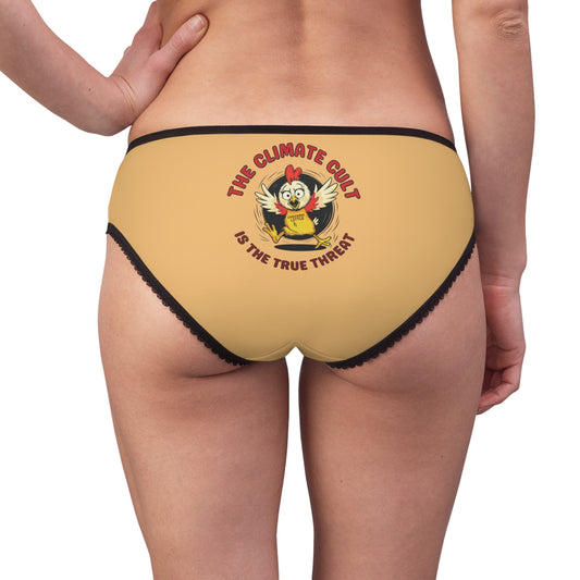 "The Climate Cult" (Chicken Little), Women's Briefs (Topaz Orange)