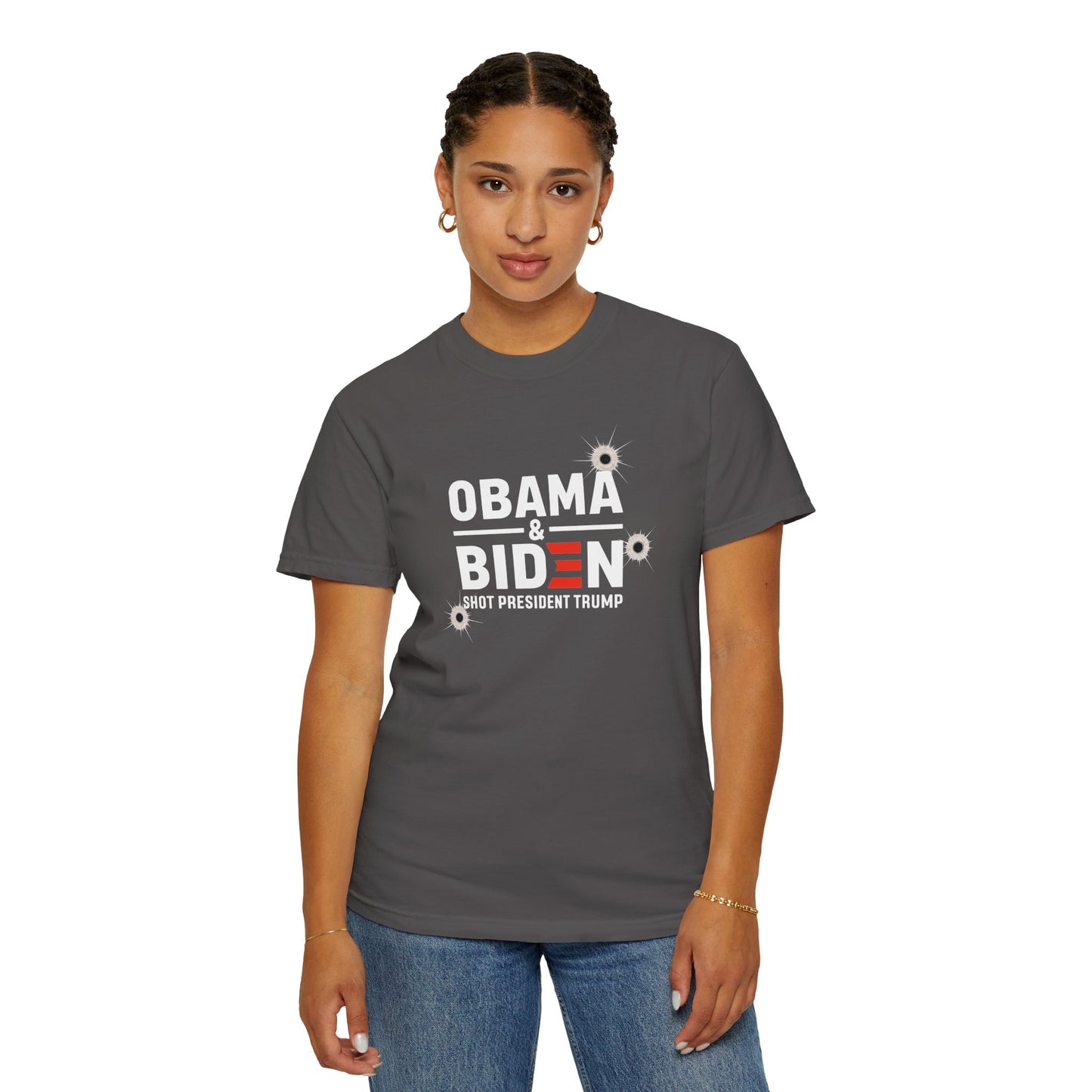 "Obama & Biden Shot President Trump", Unisex Black T-shirt