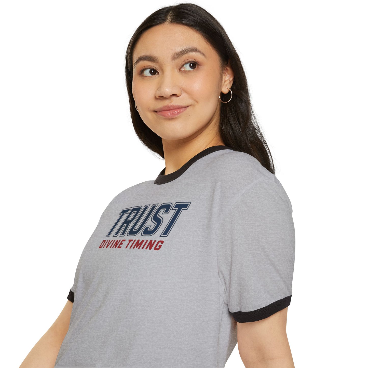 "Trust Divine Timing" #02, Unisex Cotton Ringer T-Shirt