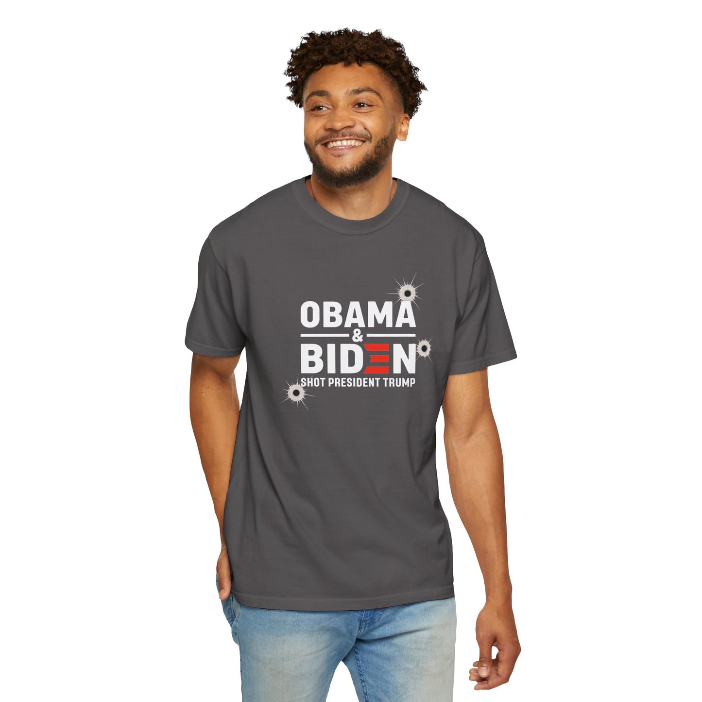 "Obama & Biden Shot President Trump", Unisex Black T-shirt