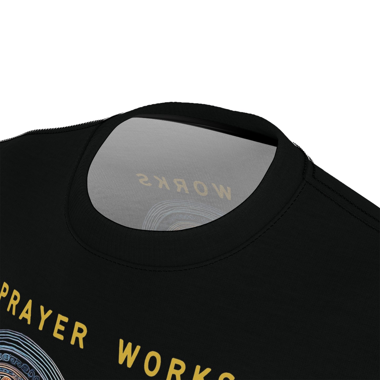 "Prayer Works – Gaelic Christian", Wearable Fine Art Unisex T-shirt (Peatshadow Black)