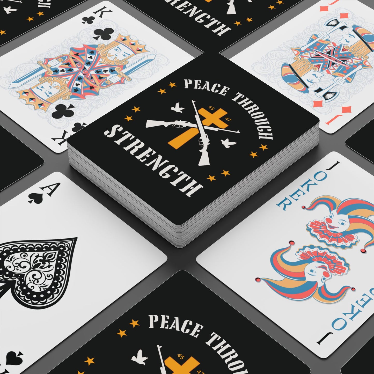 "Peace Through Strength" #01, Political Playing Cards (70's Black)