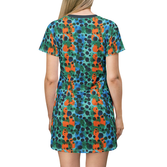 "Midnight Coral", T-Shirt Dress (Atlantic Storm Collar)