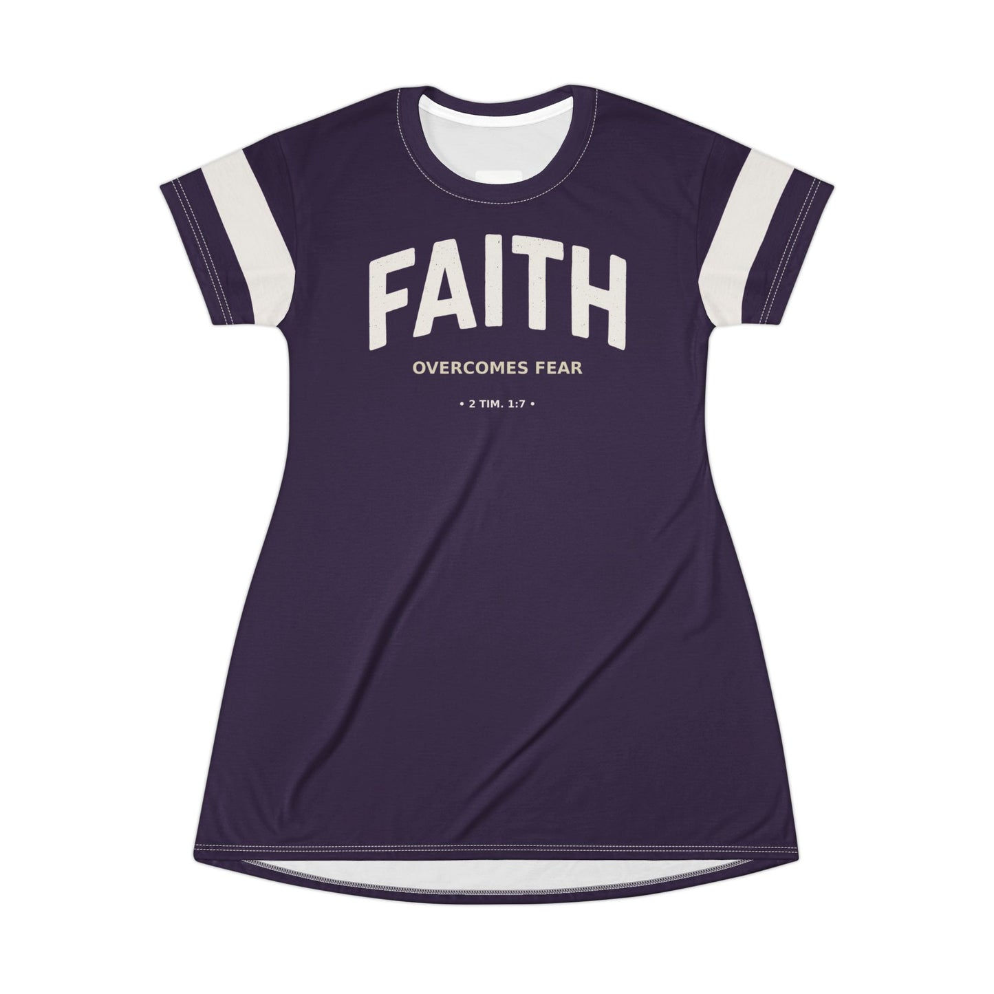 "Faith Overcomes Fear", T-Shirt Dress (Academic Purple)