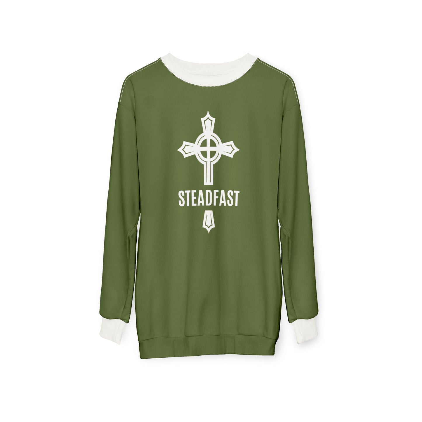 "Steadfast Cross", Unisex Sweatshirt (Kangaroo-Bush Green)