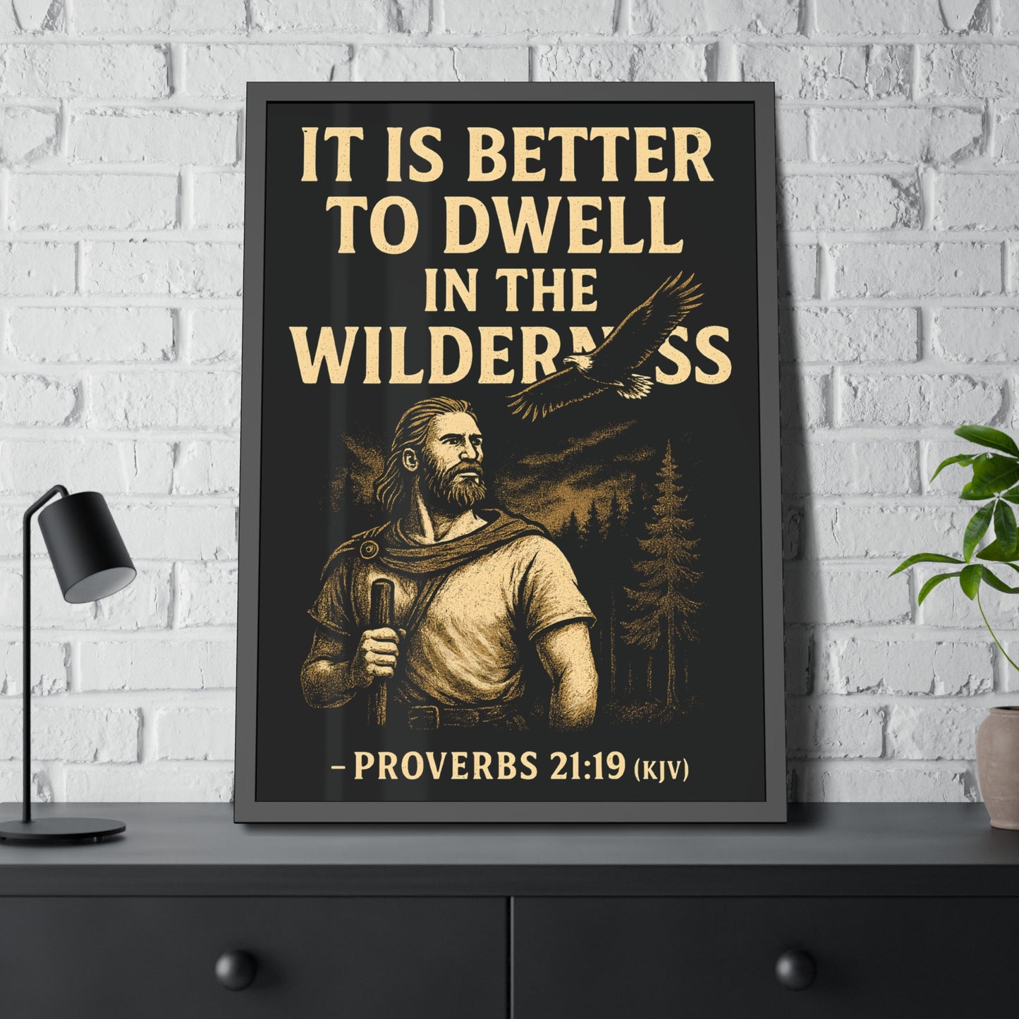 "Proverbs 21:19 (KJV)", Framed Paper Poster (Peatshadow Black)