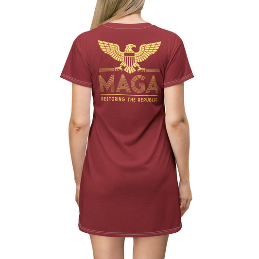 "MAGA - Restoring the Republic", T-Shirt Dress (Cherry Red)