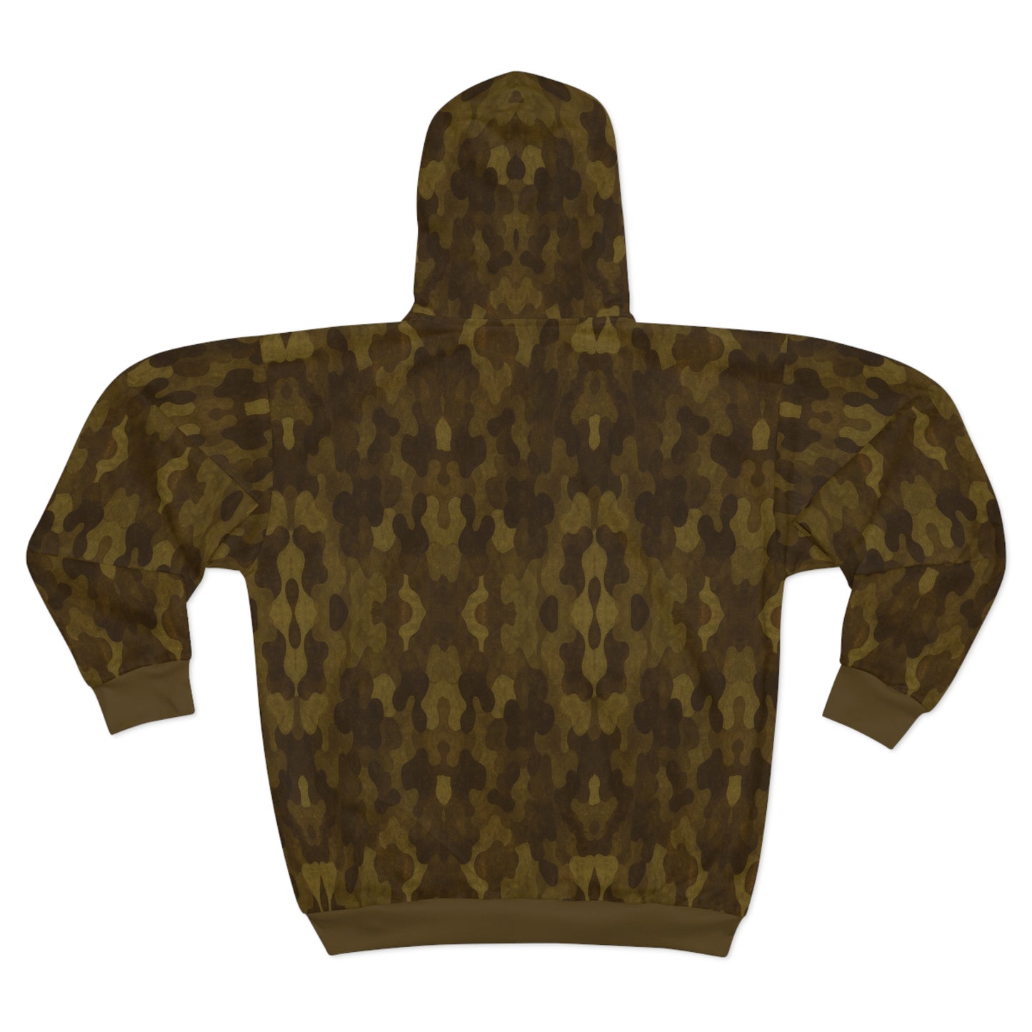 "Swamp Recon Camouflage", Unisex Wearable Art Zip Hoodie (Cattail Bronze Cuffs and Waist)