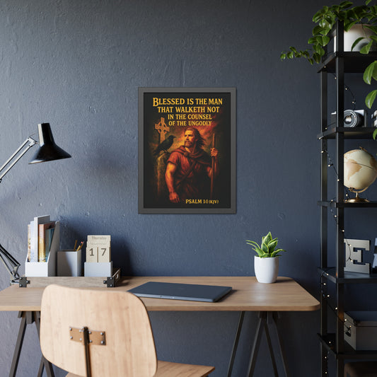 "Psalm 1:1 (KJV)", Framed Paper Poster (Peatshadow Black)