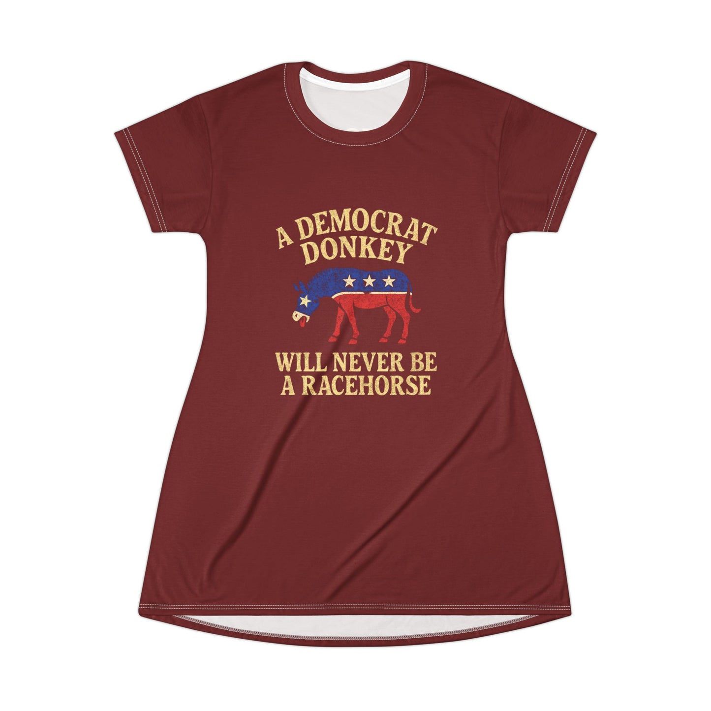 "A Democrat Donkey", T-Shirt Dress (Dark Blood Red)