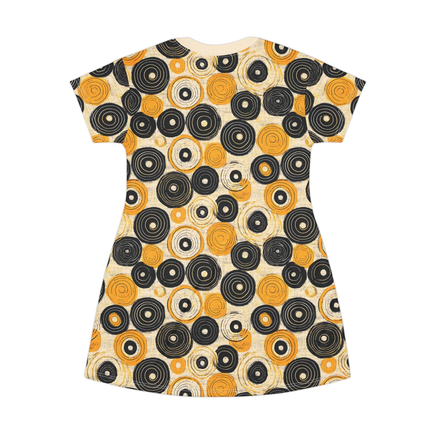 "Old 45's", Wearable Pattern Art T-Shirt Dress (Dough White Collar)