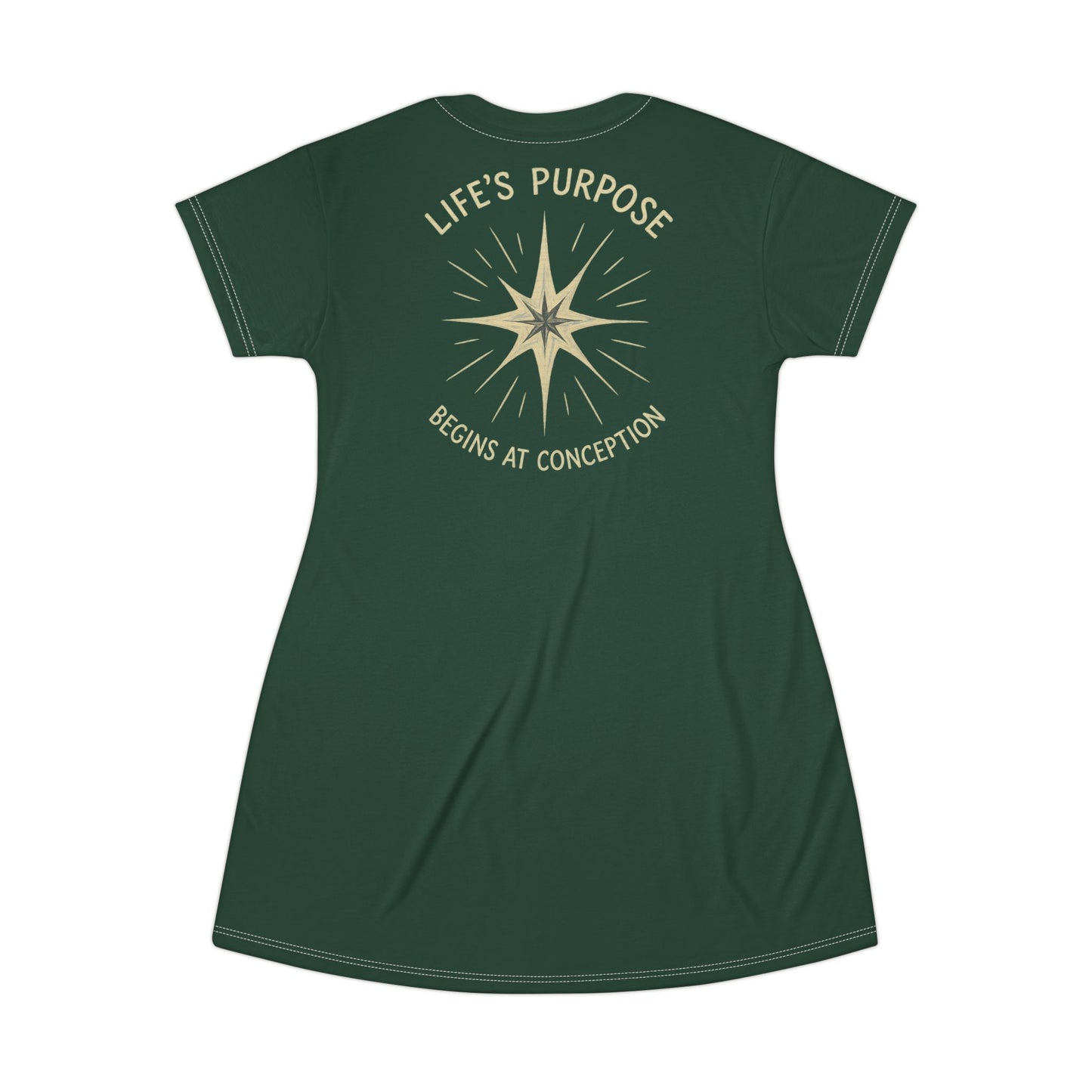 "Life's Purpose Begins at Conception #02", T-Shirt Dress (Alaskan Moss)