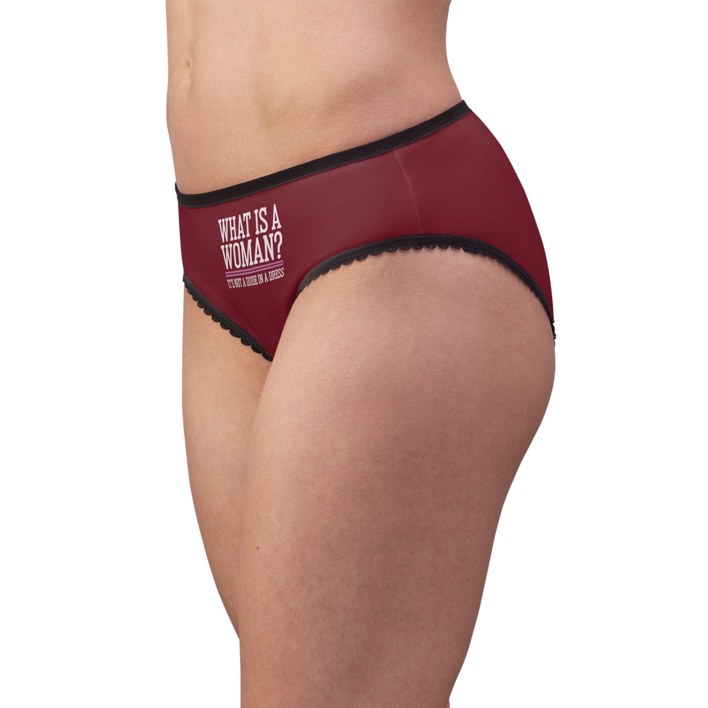 "What is a Woman" #02, Women's Briefs (Dark Cherry Red)