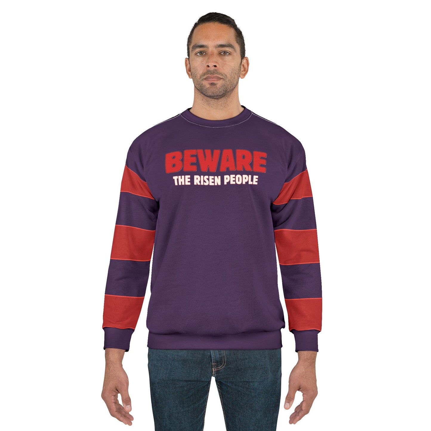 "Beware the Risen People", Unisex Sweatshirt (Red Tint Purple)