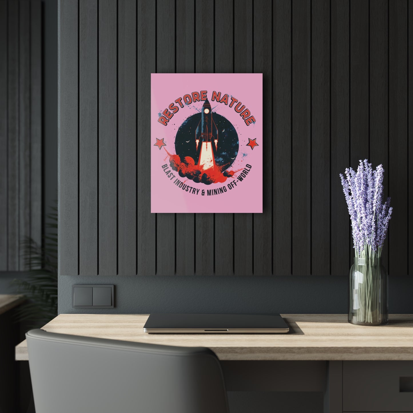 "Restore Nature", Acrylic Wall Prints (French Cleat Hanging) (Light Hot Pink)