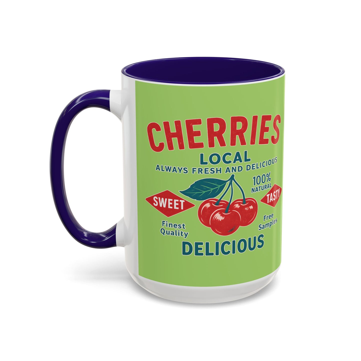 "Delicious Cherries", Colorful Mugs (11oz, 15oz) (Orchard Lime)