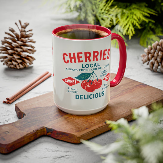 "Delicious Cherries", Colorful Mugs (11oz, 15oz) (Vintage Ash)