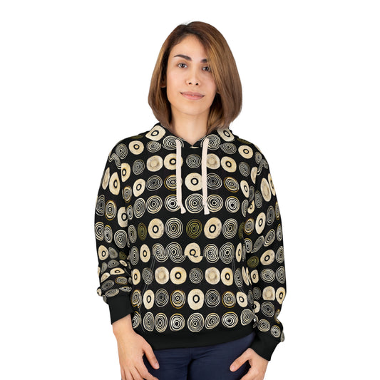 "Punk Polka", Unisex Wearable Art Pullover Hoodie (Plain Black Cuffs)