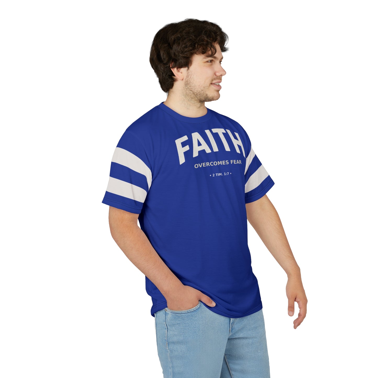 "Faith Overcomes Fear", Unisex Tee (Patriot Blue)